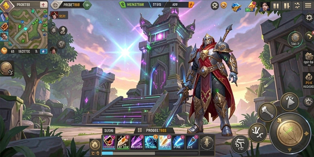 Tangkapan layar gameplay PROBET88 yang menunjukkan menara yang aktif di medan perang.