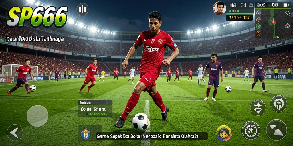 Screenshot gameplay SP666 menampilkan aksi seru dalam pertandingan sepak bola.